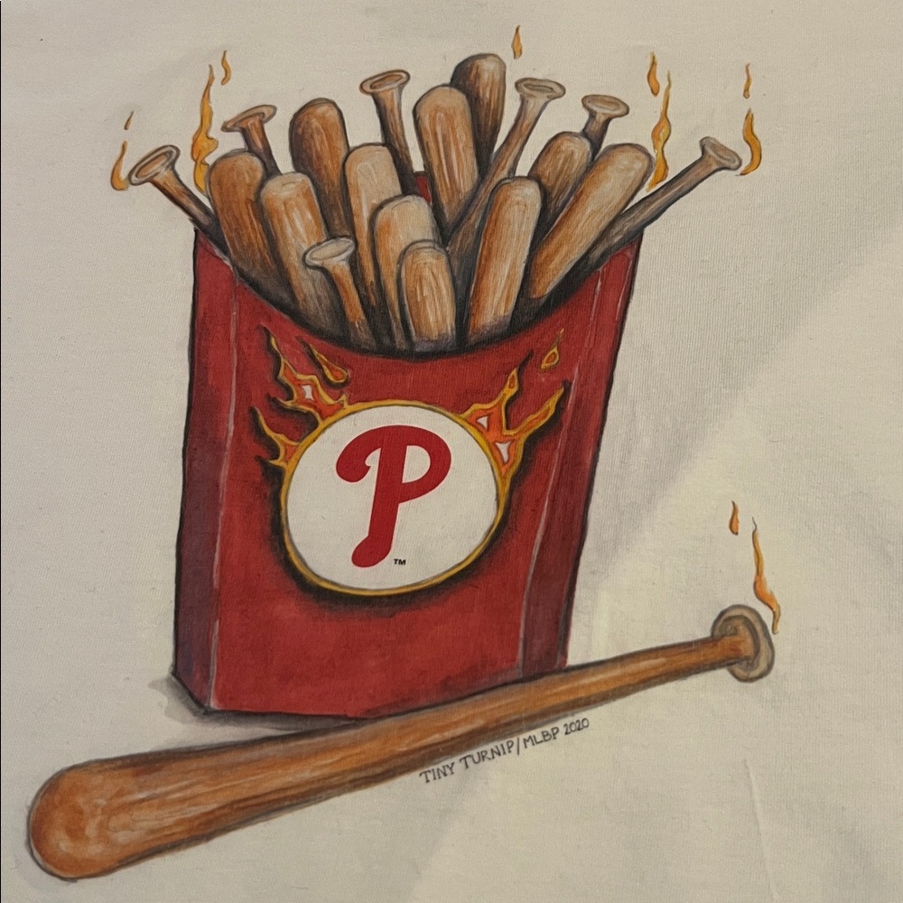 Kids White Baseball Bat Graphic T-Shirt EUC
